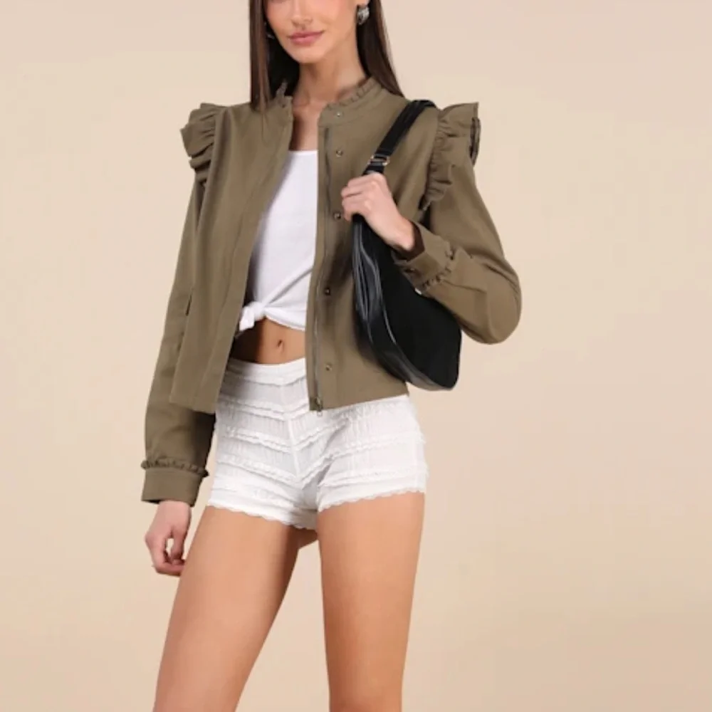 Lulu’s Olive Ruffle Trim Utility Jacket - Picture 4 of 6